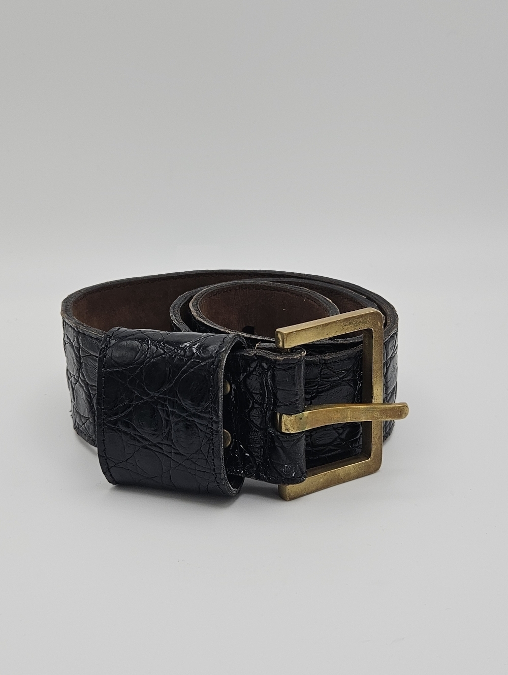 Johnny Farah wide black genuine alligator belt size small